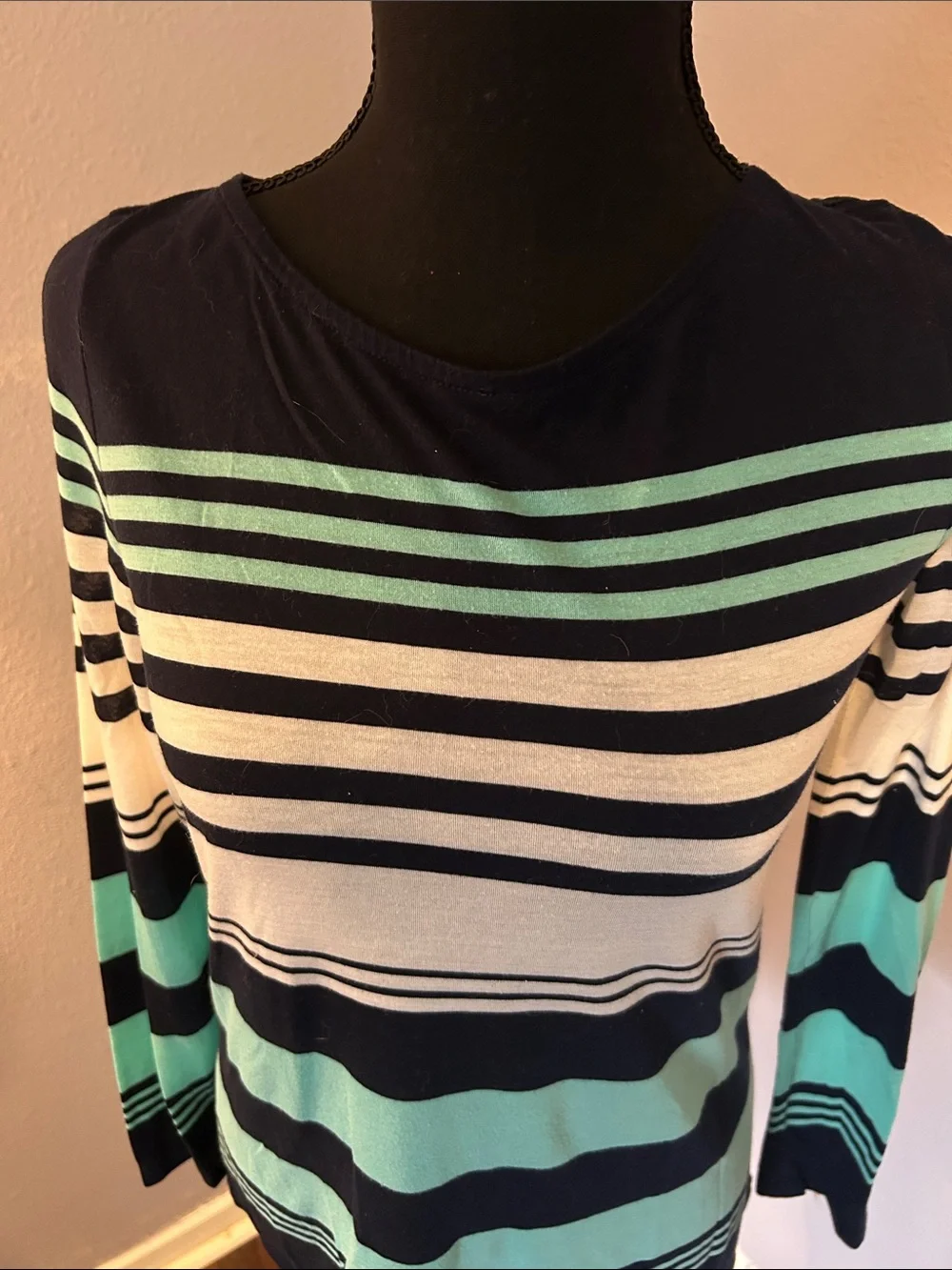 J Crew Women Striped Long-Sleeve Knit Top Navy, White & Mint Size Extra Small